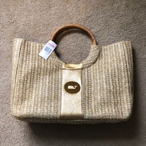 Vineyard Vines NWT Straw Bamboo Handle Tote New Wi